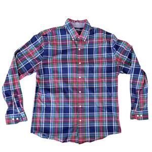 Crown & Ivy Mens Classic Fit Plaid Button Down Shirt‎ Blue Green Red Medium
